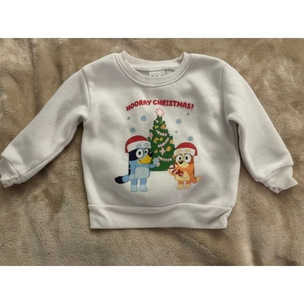 Bluey Hooray Christmas Toddler Sweatshirt White Bingo Holiday Fleece Pullover 2T